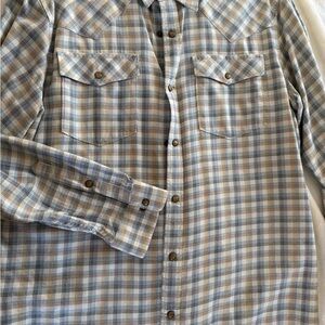Eddie Bauer Men's Blue and Brown Plaid Shirt